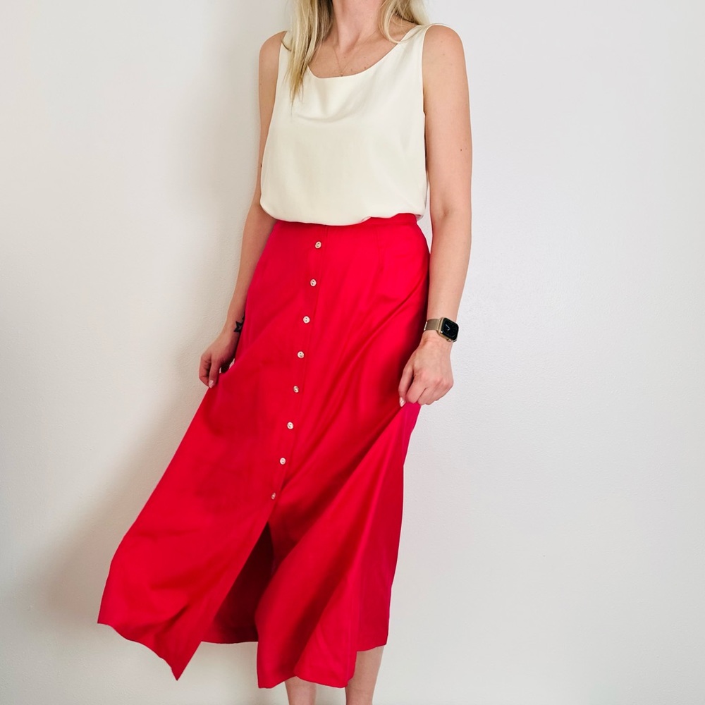 VTG 100% Silk Button-Front Skirt